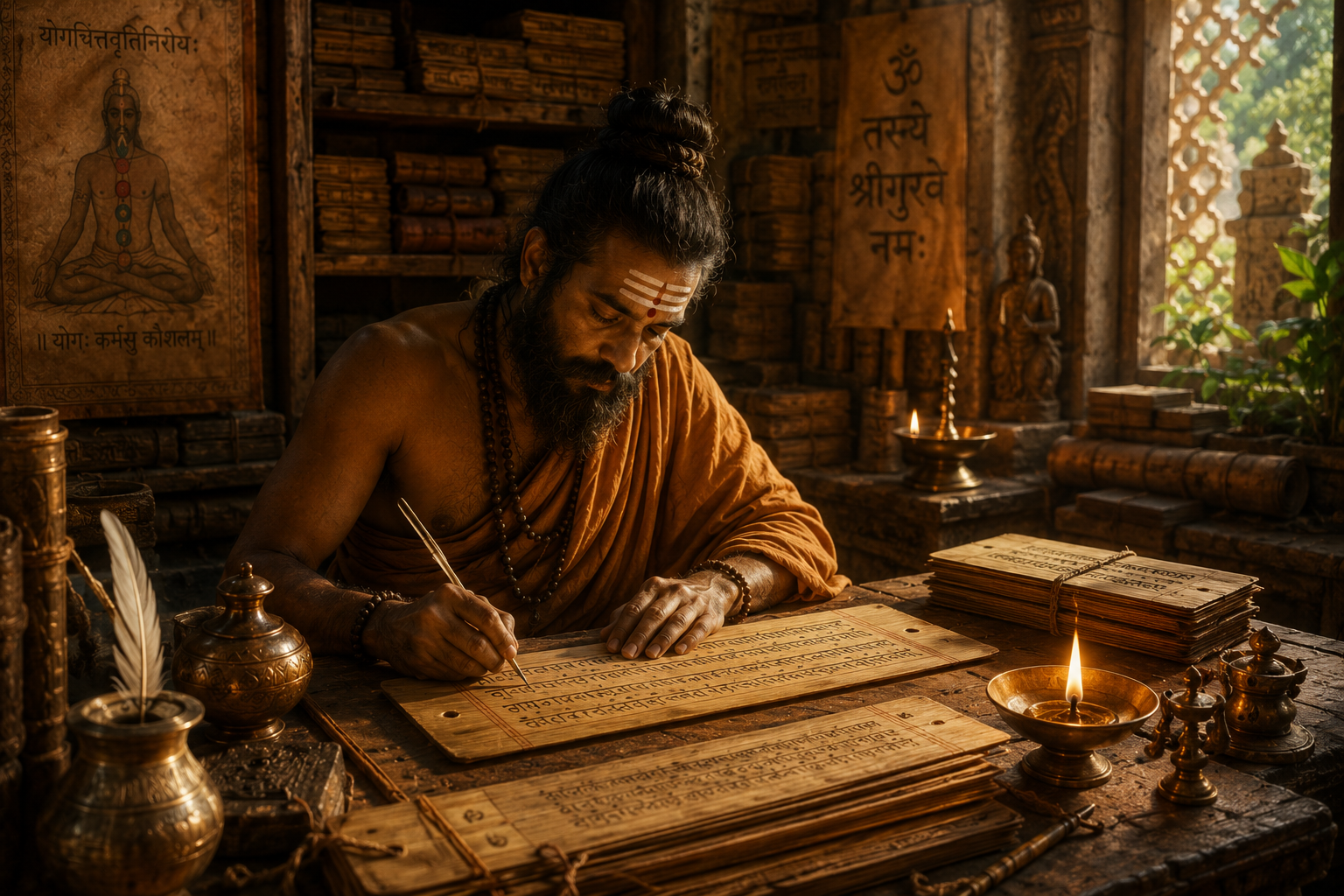 Copiste rédigeant un manuscrit de Yoga